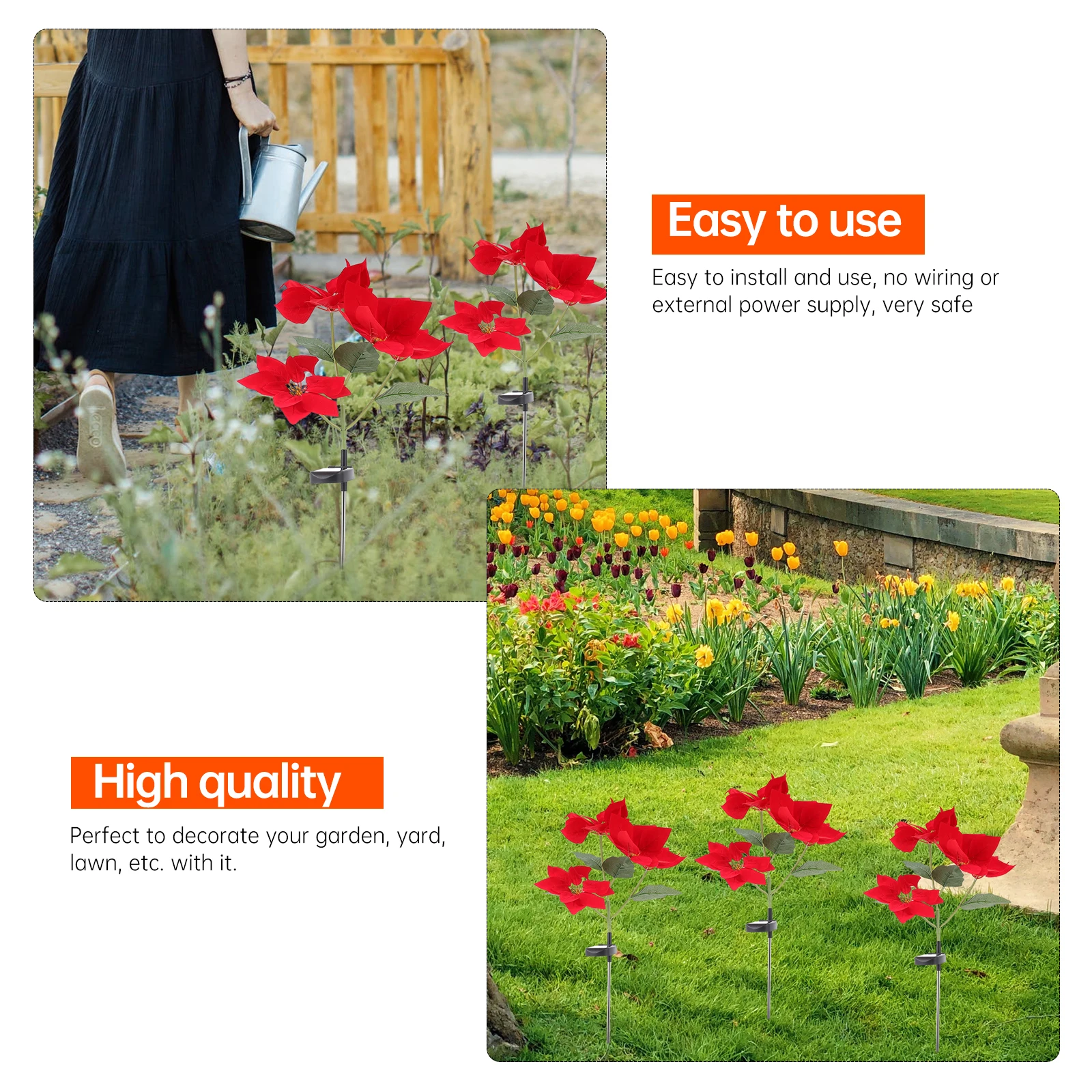 

Solar Christmas Flower Lantern Outdoor Poinsettia Garden Yard Light System Faux Fence Decorations Decorate Flowers