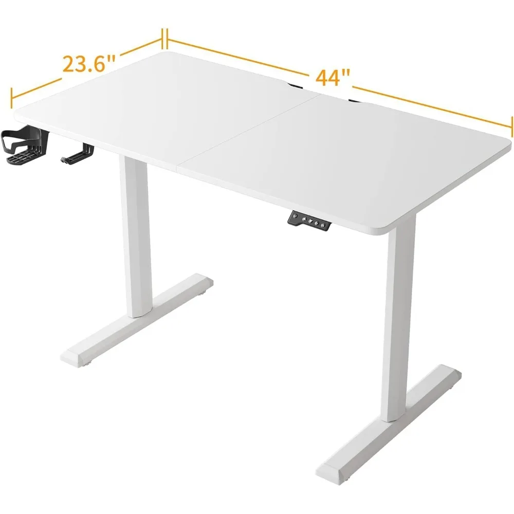 Height Adjustable Electric Standing Desk, 44 x 24 Inches Stand up Table, Sit Stand Home Office Desk with Splice Board, White
