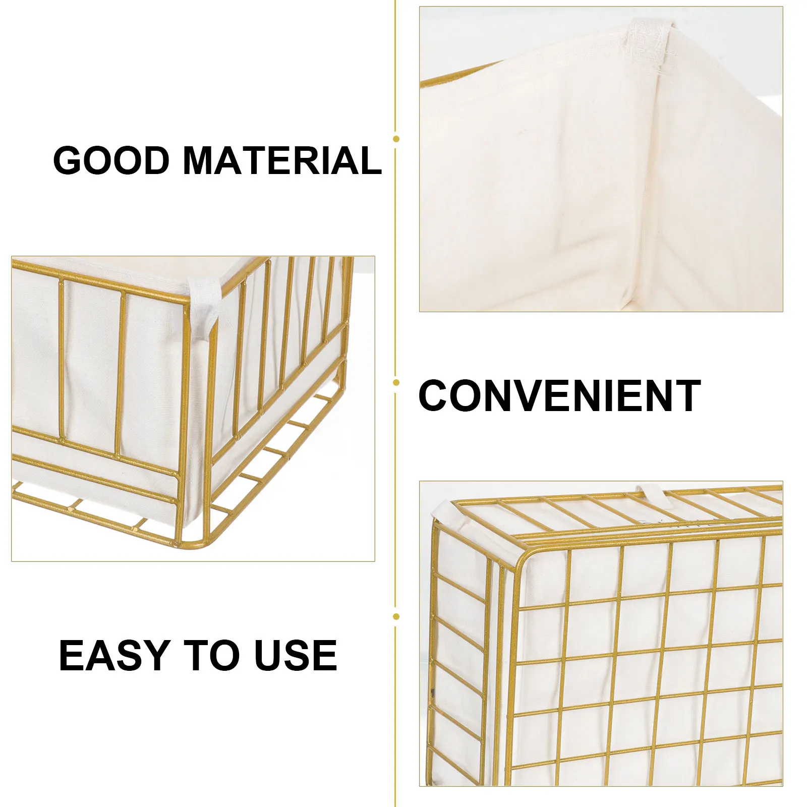 

Wire Baskets Metal Multifunctional Desktop Organizer Utility Storage Bin Sundries Fabric Liner Gold Space Saving Closet