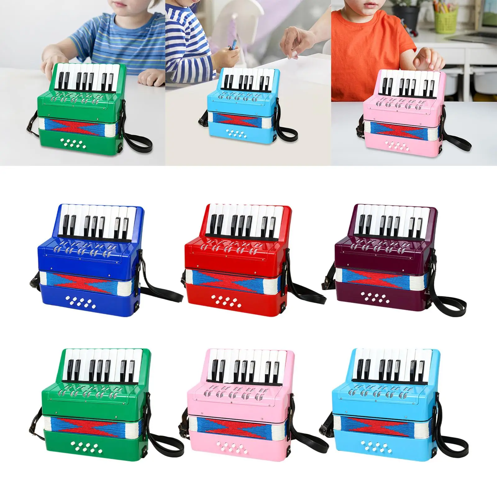 17 teclas 8 baixo piano acordeão crianças acordeão brinquedo portátil leve instrumento musical pequeno botão acordeão para iniciante