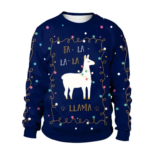 Alpaca Print Sweatshirt Woman Man Ugly Christmas Pullover 5Colors Oversize Couple Crewneck Clothes Adult Xmas Gift Streetwear