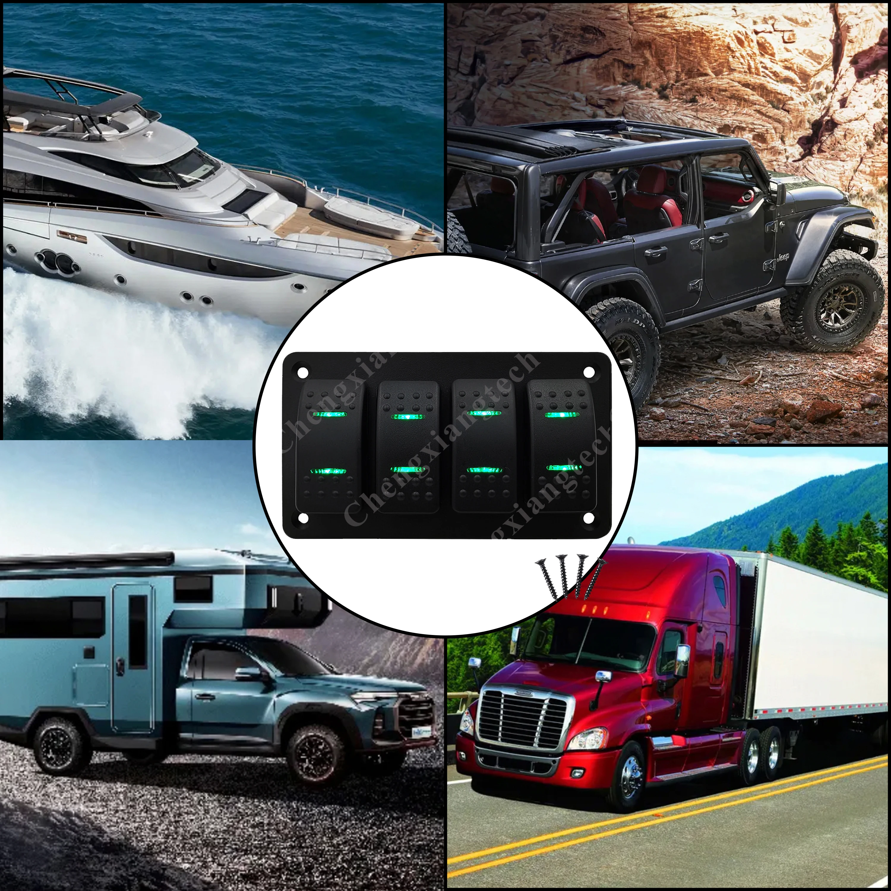 Green Led (ON)-OFF-(ON) (ON) OFF ON ON OFF ON Rocker Switch 12V 20A DPDT SPST Illuminated Rocker Switch Car Boat Accessories
