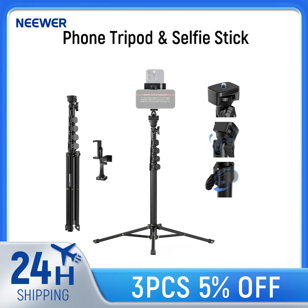 

NEEWER Phone Tripod & Selfie Stick, 18"-61" Cellphone Stand Mount w/ 360° Dual Phone Holder for Video Recording & Teleprompter