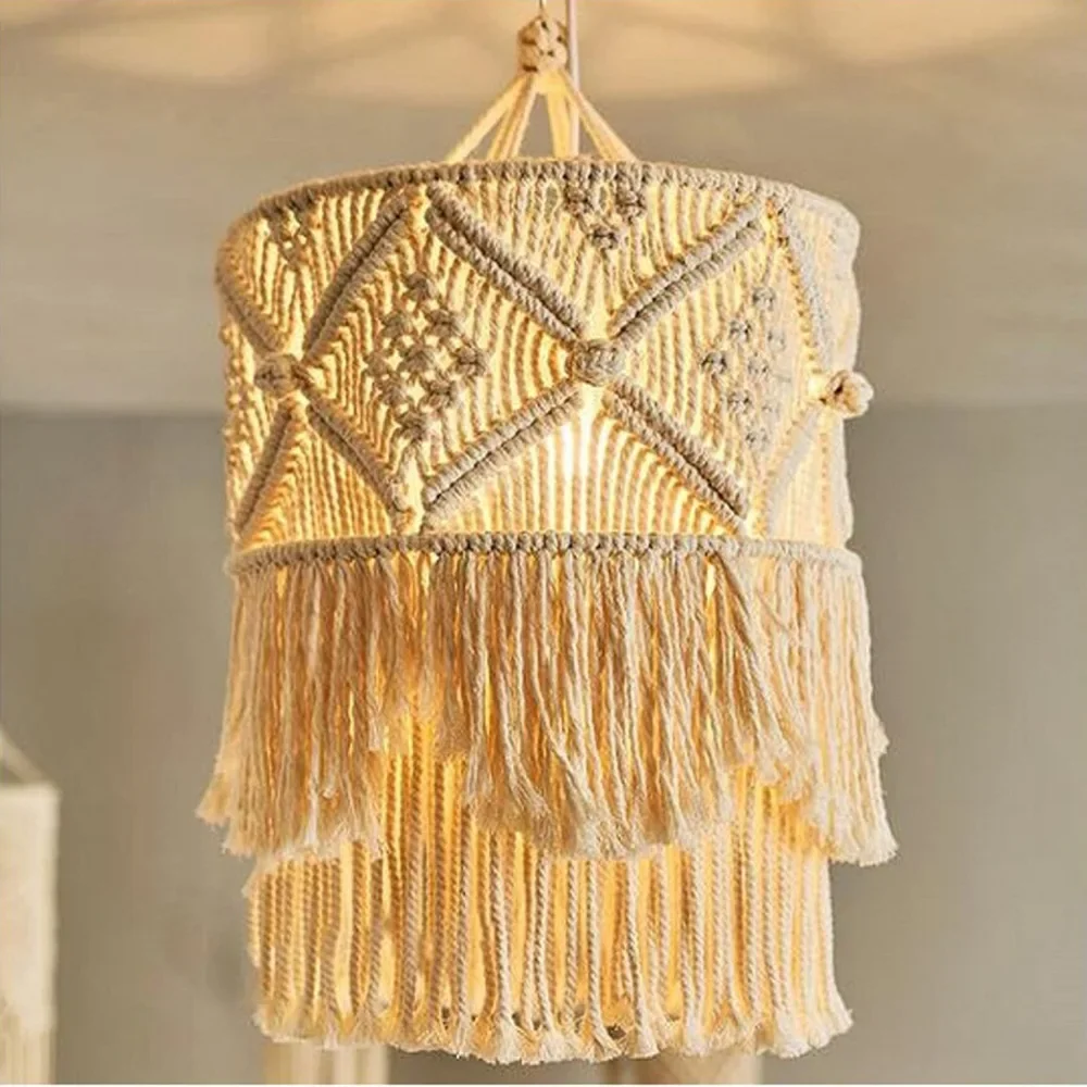 Nordic Style Wall Hanging Tapestry Lampshade Handmade Woven Cotton Tassel Macrame Living Room Wedding Decoration