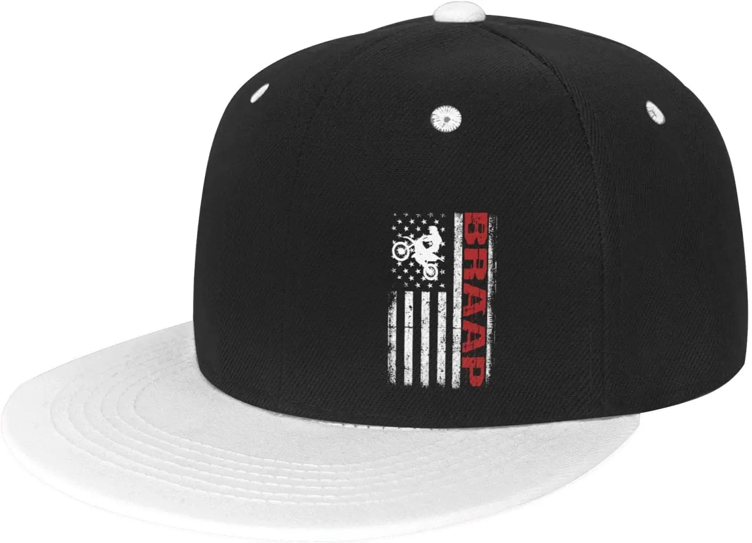 Dirt Bike American Flag Motocross Biker Adult Snapback Hats Adjustable Flat Bill Baseball Cap Hip Hop Hat White