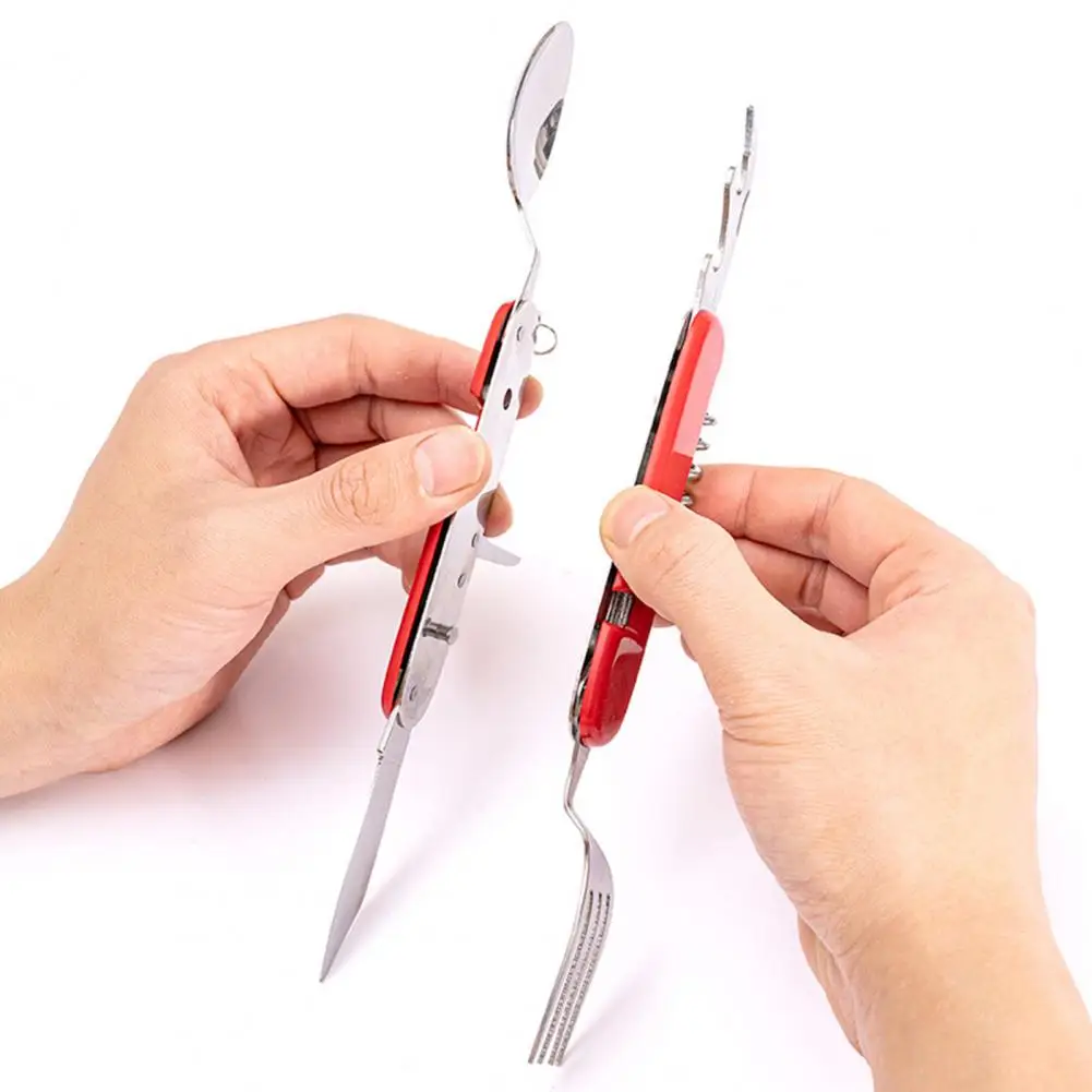 1Pc/ 1 Set Anti-slip Camping Spork Thickened Folding Spork Anti-scalding 7 in 1 Picnic Camping Spork  Have Meals