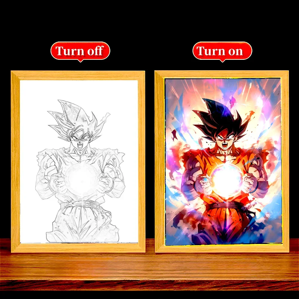 

Anime Figure Dragon Ball Light Painting Photo Frame Goku Vegeta Led Night Light Moon Lamp Birthday Bedroom Decor Original Gifts