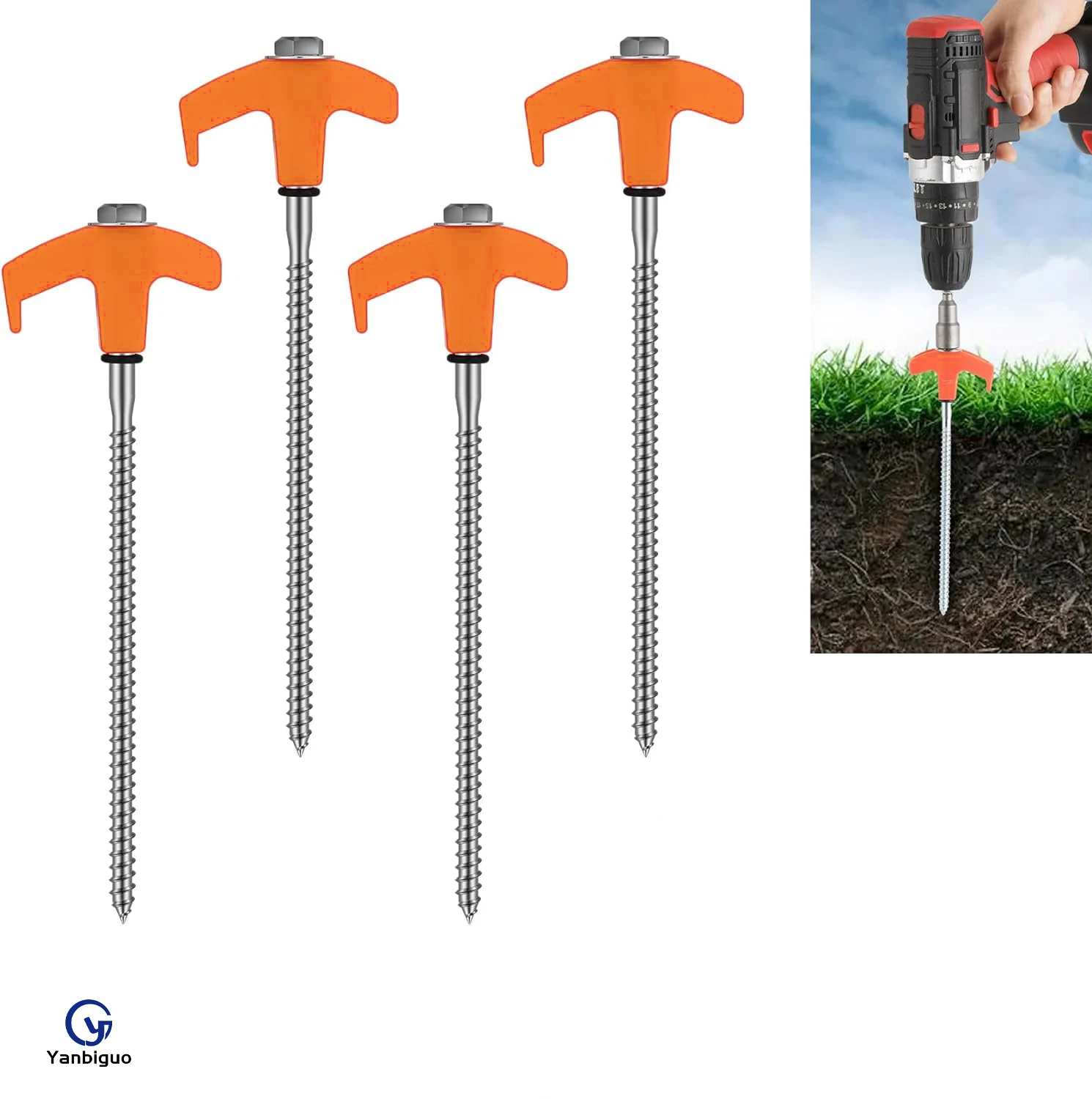 4pcs Heavy Duty Tent Stakes Tent Pegs Camping Stakes with Ground Anchors Screw with Hex Head Driver Heavy Nails ,New Metal Screw