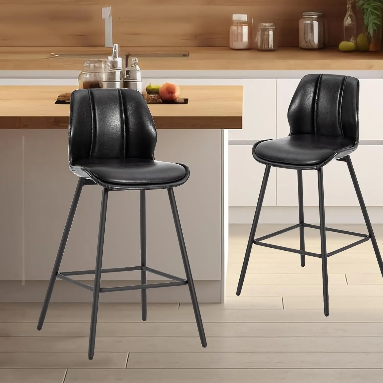 Counter Height Industrial Pub Barstools, cadeiras de couro falso para Kitch, costas e pernas metálicas, modernas, 30"