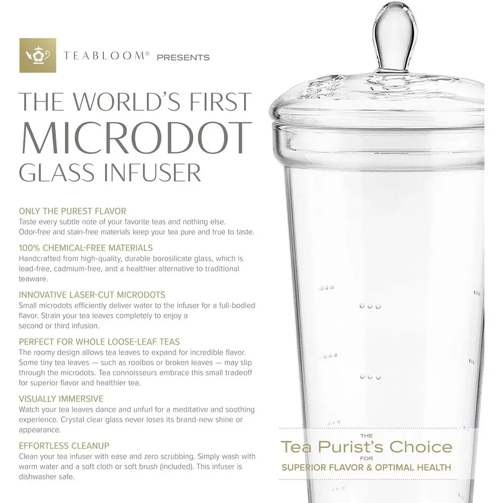 طقم إبريق شاي زجاجي بوروسيليكات أنيق سعة 50 أونصة مع مصفاة و6 أكواب لتجربة شاي نقي