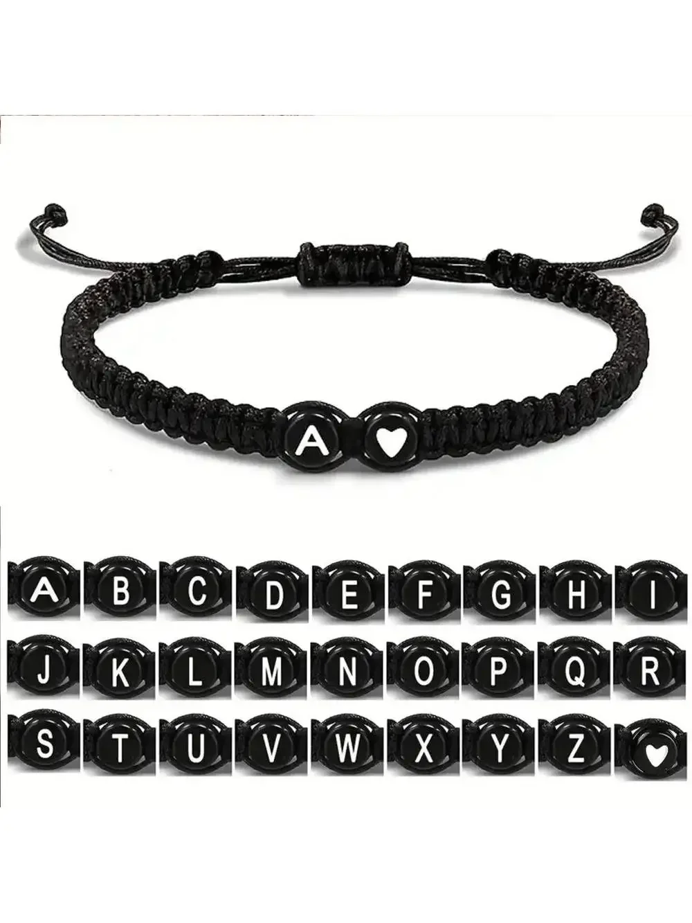 Bracelet tressé noir avec 26 lettres, fait à la main, corde réglable, tissé, accessoires de bijoux, cadeau pour Couple