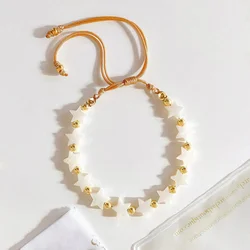 KKBEAD Natural Shell Bracelet for Women Heart Star Bracelet Mother of Pearl Adjustable String Bracelets Girls Gift