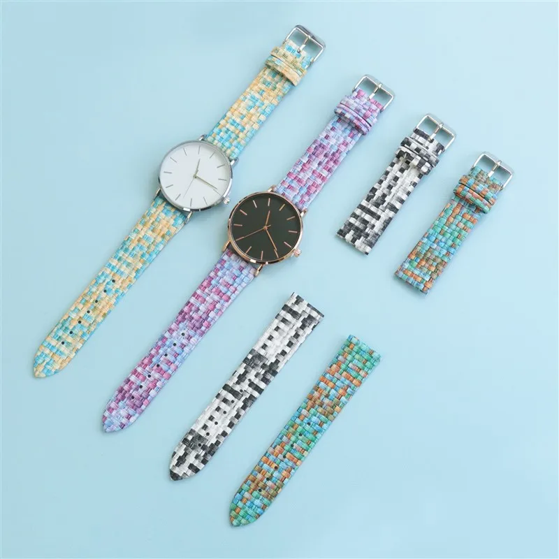 Hot Selling Leather Watch Strap For Women And Men Colorful Braided Pattern Mosaic Lattice Watchband 14mm 20mm Free shipping