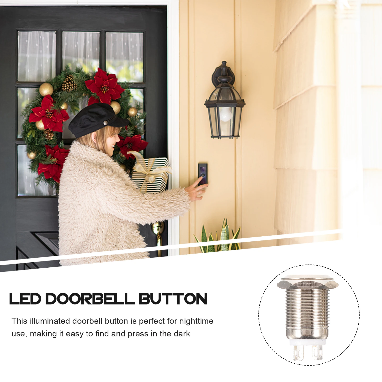 

2pcs Doorbell Button 12mm White Light Wired Self Reset Round Metal Home Apartment Garage Wall Mount Chime Push Ringer