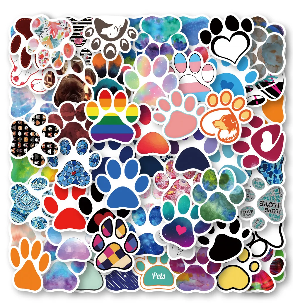 

60pcs Cute Animal Pets Paw Stickers Aesthetic Waterproof Graffiti Water Bottle Skateboard Guitar Dog Cat Paw Sticker Packs