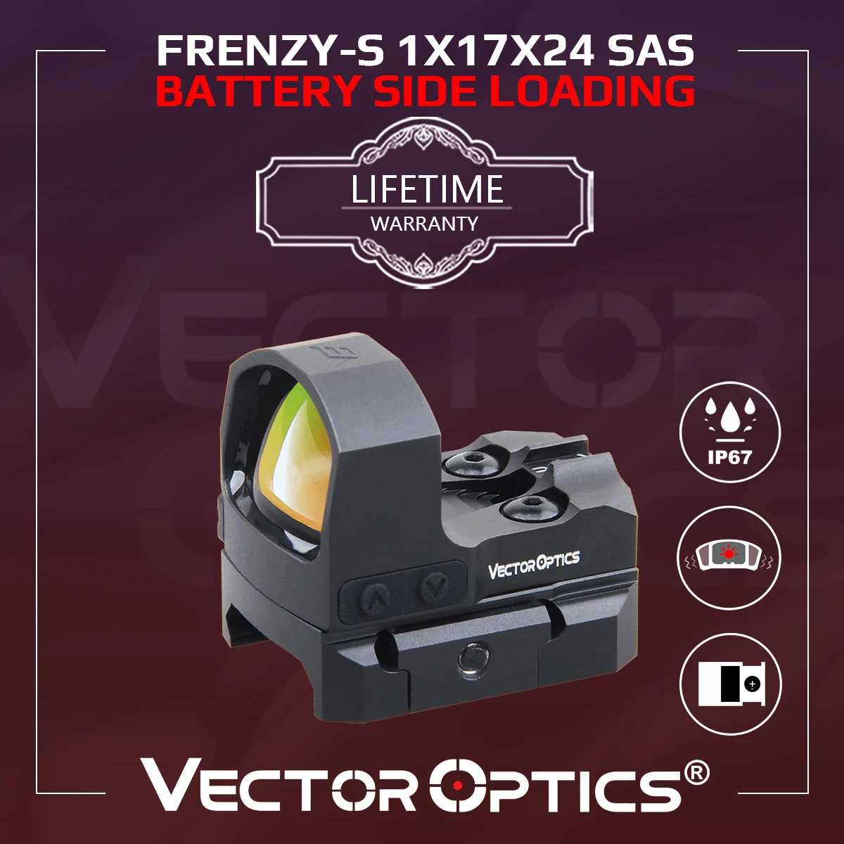 

Vector Optics Frenzy-S 1x17x24 SAS Battery Side Loading Red Dot Sight With Motion Sensor&Auto Shutdown For Pistol G2C G17 G19