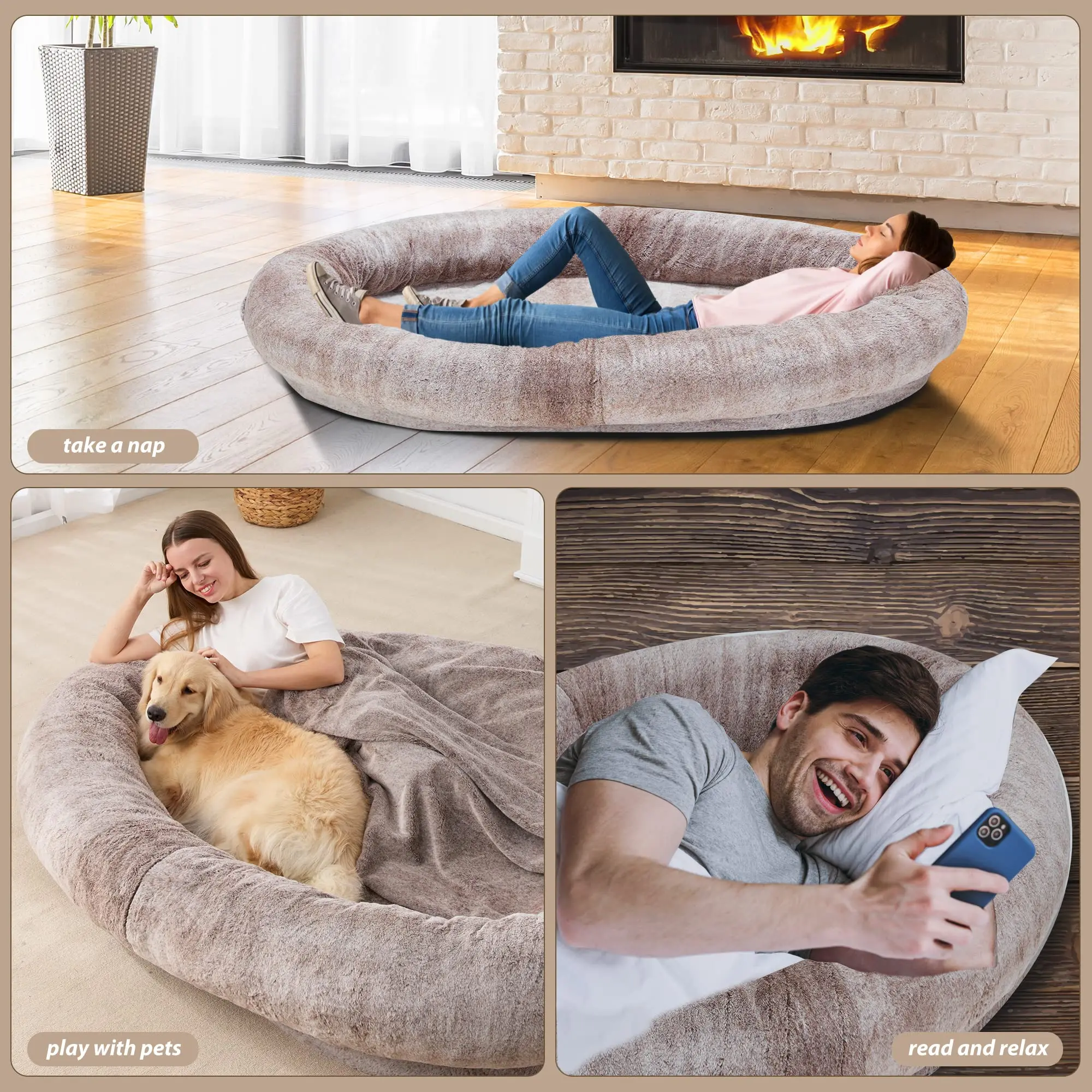 Quean-Size Beanbag Bed Human Dog Bed Luxury Short Plush Warm Fur Detachable Machine Washable Pet Supplies Pet Pad