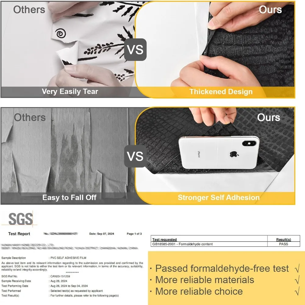 ورق جدران ذاتي اللصق بنمط تمساح للخزائن، ورق اتصال أسود حديث قابل للإزالة، بطول 630 بوصة × 17.3 بوصة