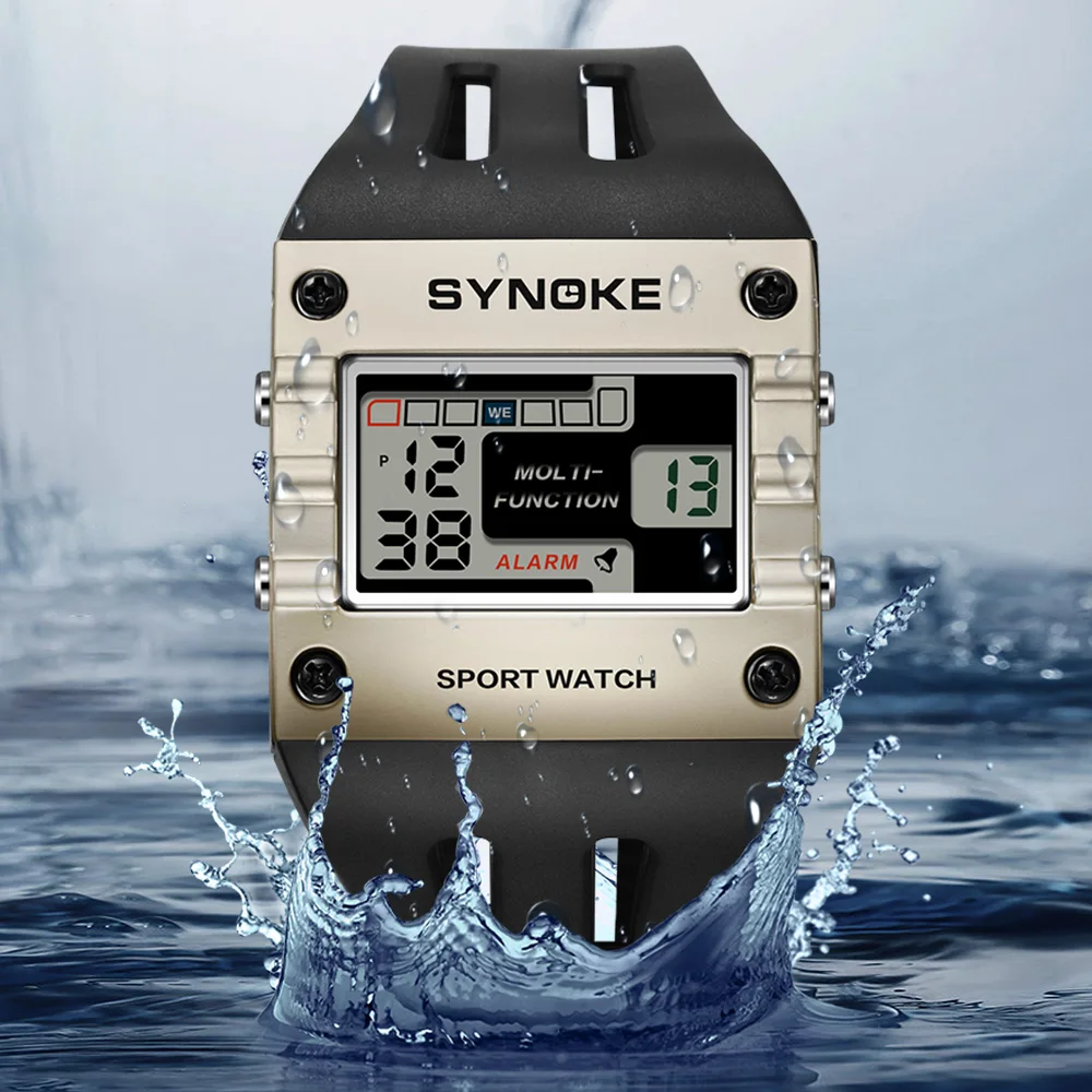 SYNOKE Digital Watch Men Sports Electronic Watch Waterproof Night Glow Large Screen Square Student Watch Outdoor New Color Trend