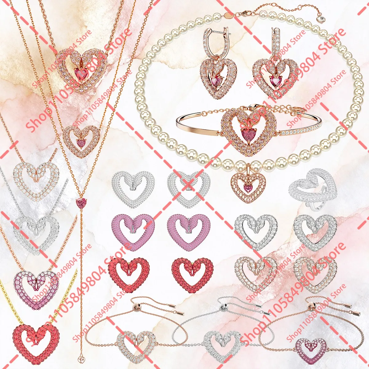 Chic Romantic Tone Heart Jewelry Set for Ladies, Matching Necklace Bangle Earring Kit for Wedding Banquet Outfit
