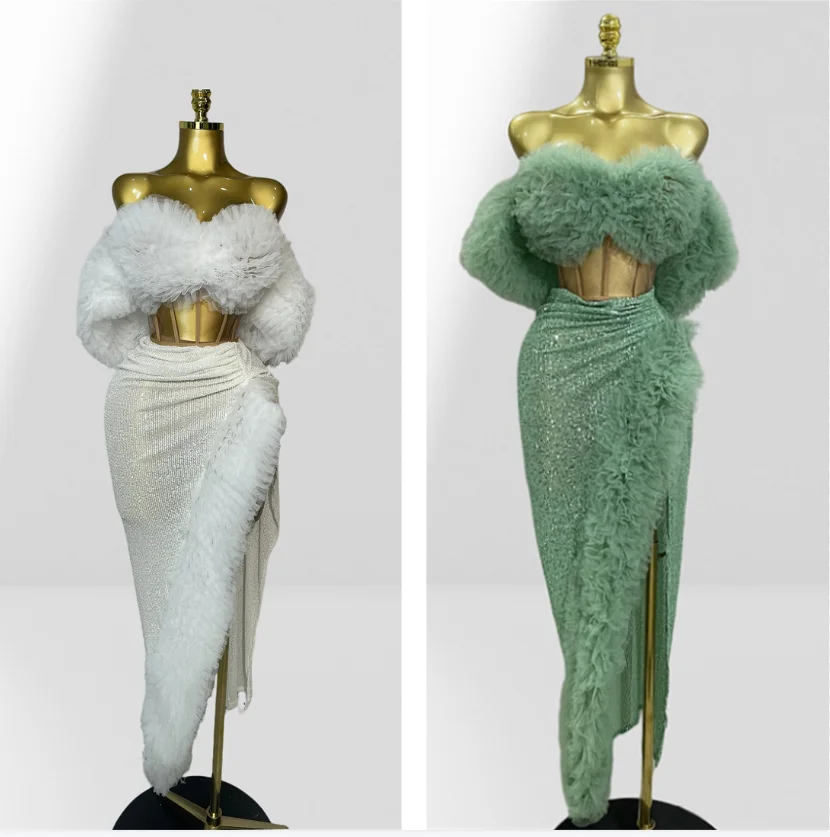 

Shiny Sequins Women Prom Dress 2 Pieces Skirt Set Sexy Sleeveless Sweetheart Lace Up Back Party Gown Formal Prom Birthday Robe