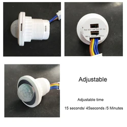 Sensor de luz automático de movimiento infrarrojo, interruptor de Detector IR, cc 12V, 24V, CA 110V, 220V, lámpara de noche de inducción del cuerpo humano