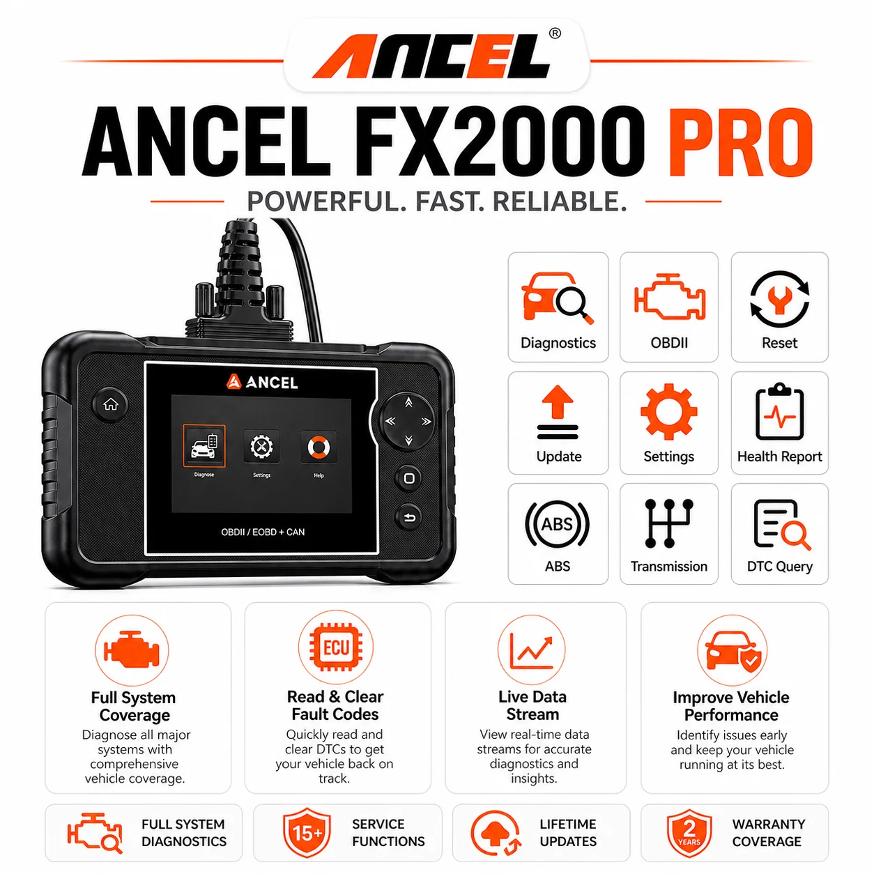 ANCEL FX2000 PRO Professioneller OBD2-Scanner, 4-System-Diagnosegerät mit Ölrückstellung, Drosselklappen-Anpassung, Lenkungskalibrierung, vollständiger OBD2 I/M-Bereitschaftsprüfung, Live-Daten,