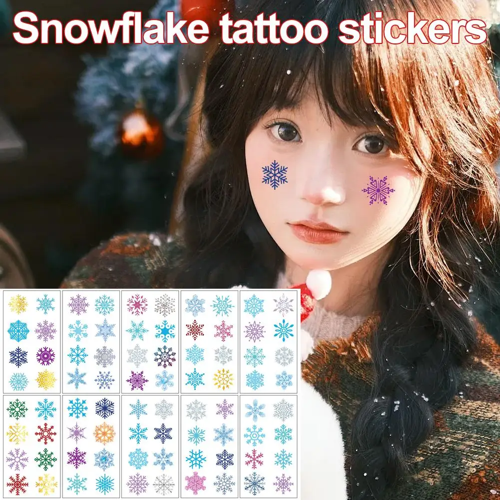 الملونة الإبداعية وهمية المؤقتة الوشم ندفة الثلج هيئة الفن الجمال الوجه الوشم ماكياج ملصق للنساء I0I3