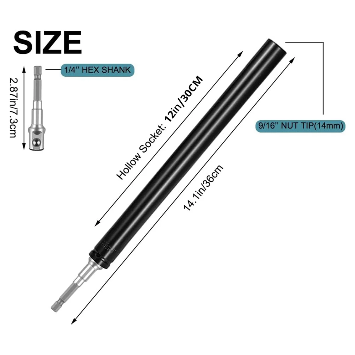 A56XQ 9/16 นิ้ว (14 มม.) Power Nut Driver, 12 นิ้ว Nut Runner Hollow ซ็อกเก็ต 1/4 นิ้ว Hex Shank, fit สลักเกลียวยาวและท่อ