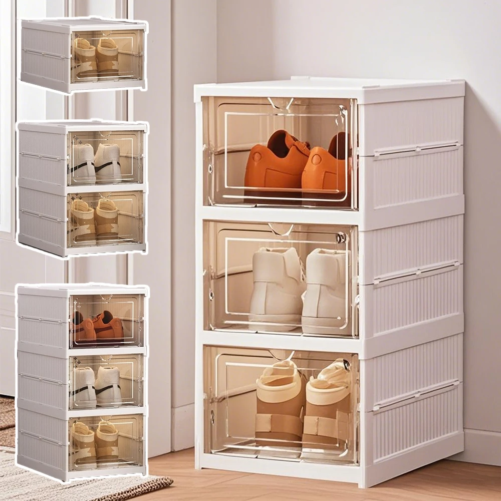 

1/2/3 Layers Collapsible Shoes Box Dustproof Shoe Organizer Stackable Cabinet Transparent Plastic Sneaker Shoe Storage Box