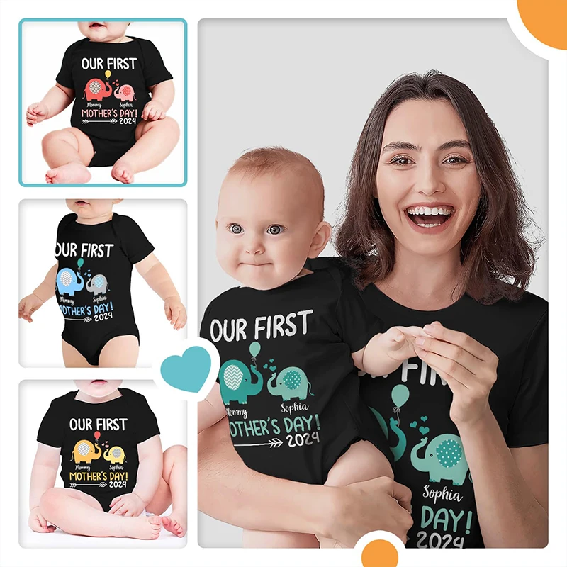 

2024 Personalized Our First Mothers Day Matching T Shirts Mom and Baby Outfits Baby Bodysuit Mothers Day Personalized Gifts