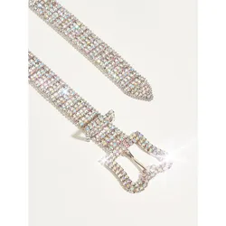 Luxury Crystal Belt for European and American Women, Banana Buckle Diamond-studded Waist Chain with Coat Decor