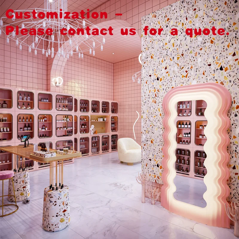 custom.CIRI Pink Fashion Custom Cosmetics Display Shelves Shopping Mall Makeup Display Wall Shelf Beauty Shop Cosmetic Showcase