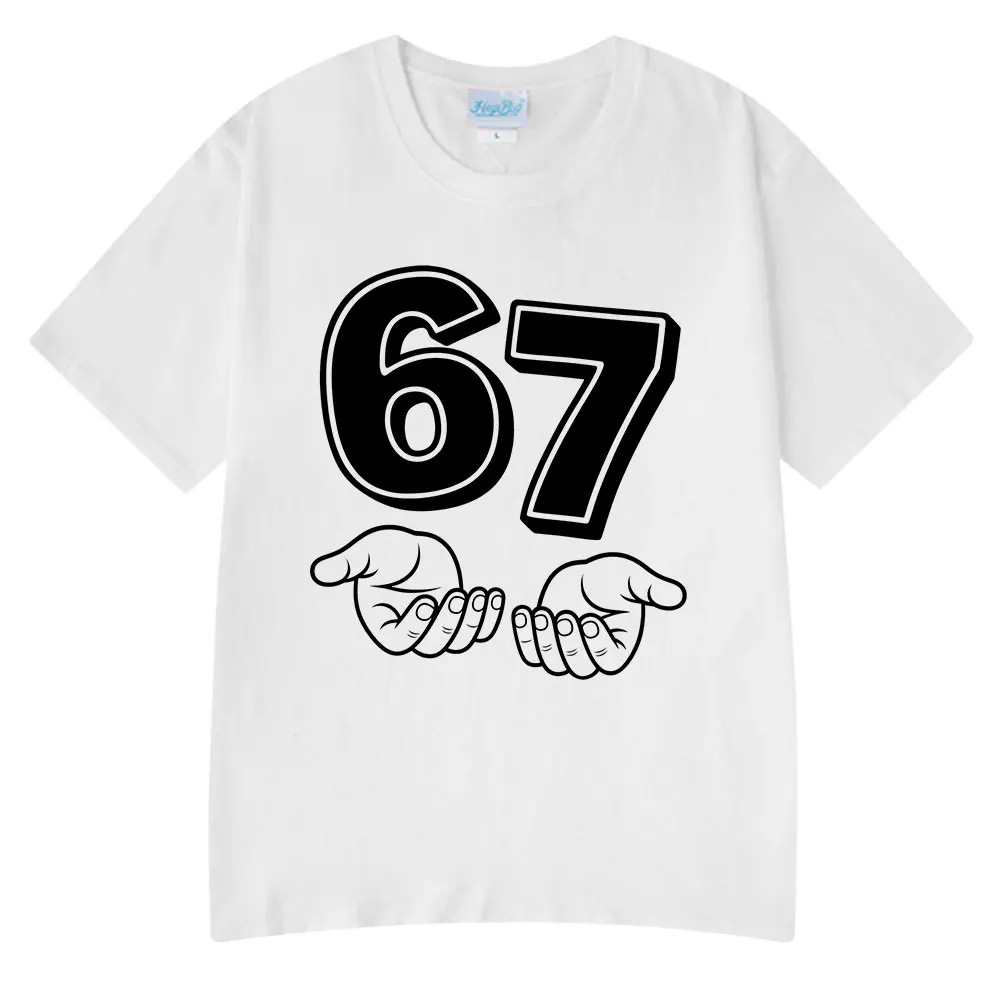 Six Seven Funny Cartoon Number 67 Hand Meme T Shirts Men Women Clothing Fashion Summer Casual Short Sleeve T-shirts