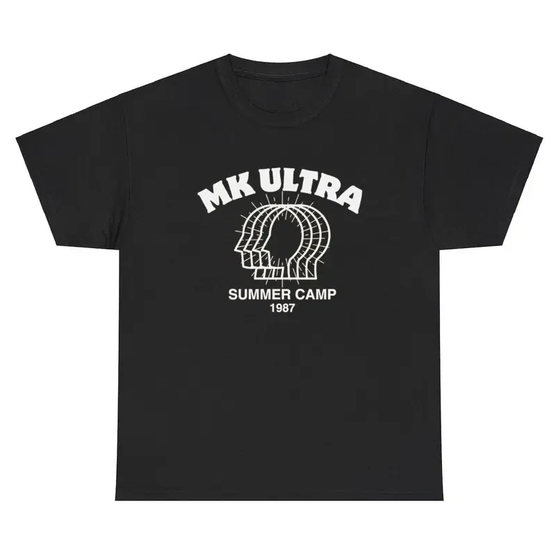 Men's Breathable Relaxed Fit Short-Sleeve Round Neck Comfy Menswear Top - MK Ultra Summer Camp 1987 Funny Political CIA Conspiracy Humor Casual Tee