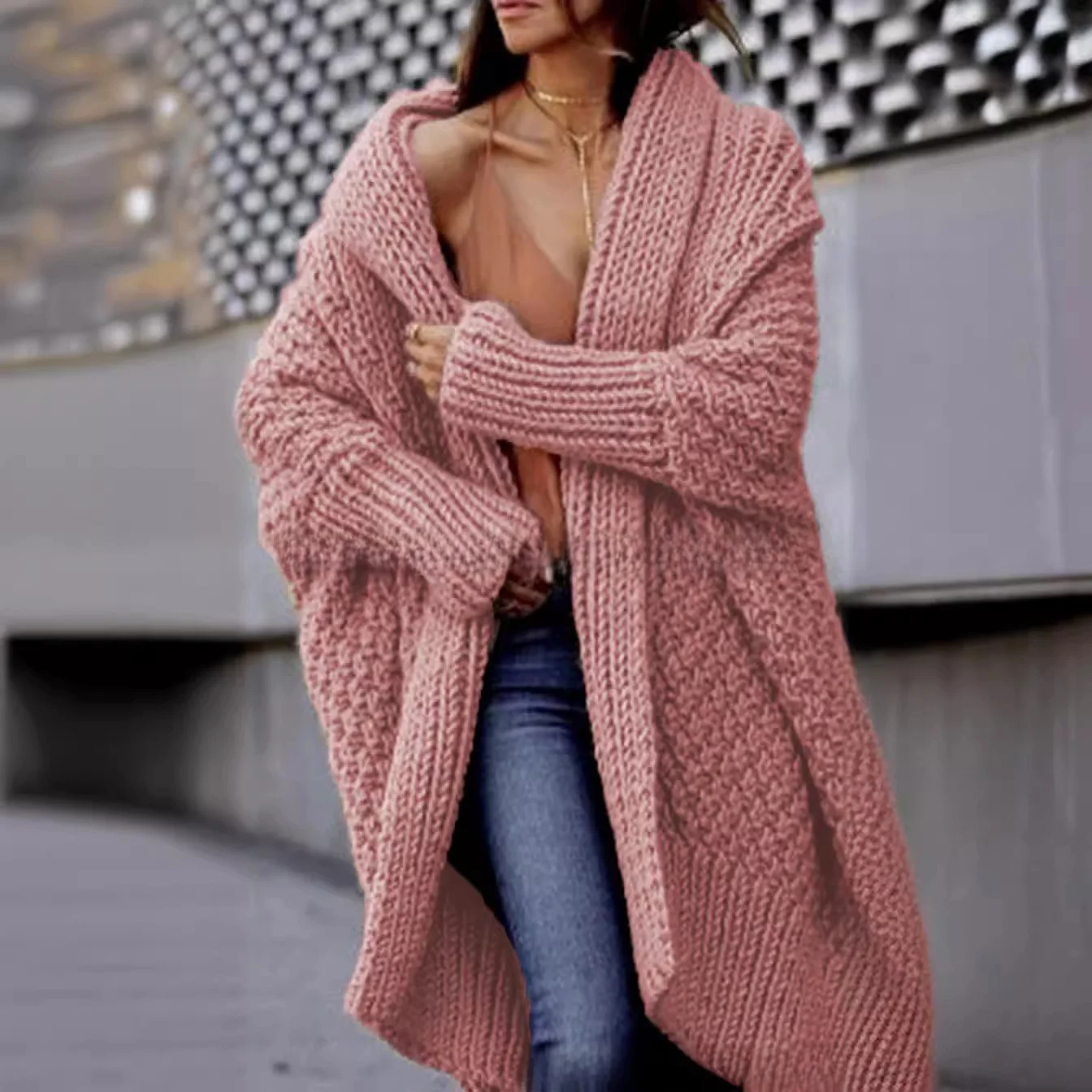 

Autumn Winter Women's Long Thiened Knitted Open Cardigan Sweater Regular Sve Long Sve Color Chinese Brand