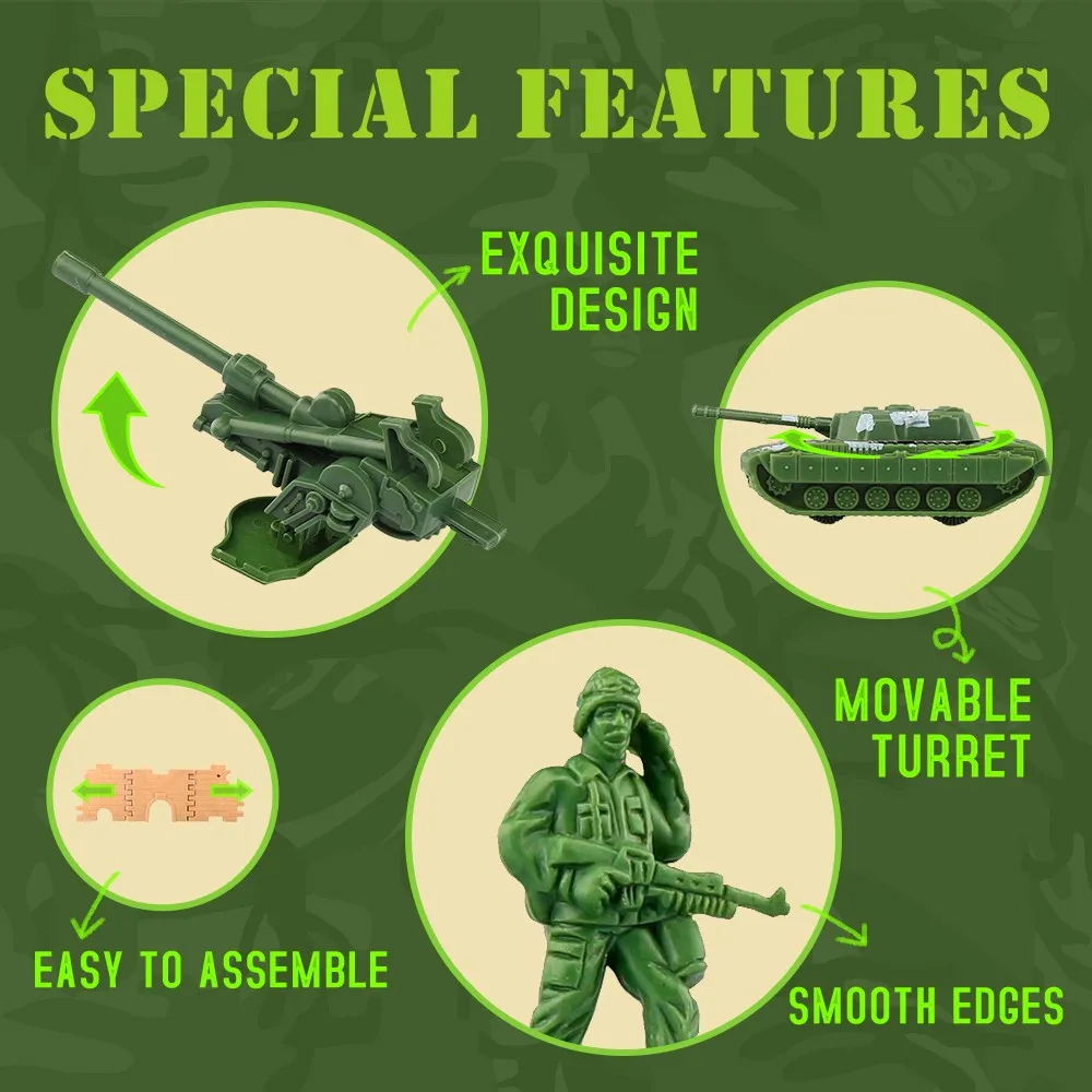 ViiKONDO Army Men Toy Military Playset Green vs Tan Soldier 90pcs Zipper Bag Tank Model Kit Warfare Accessory War game Boy Gift