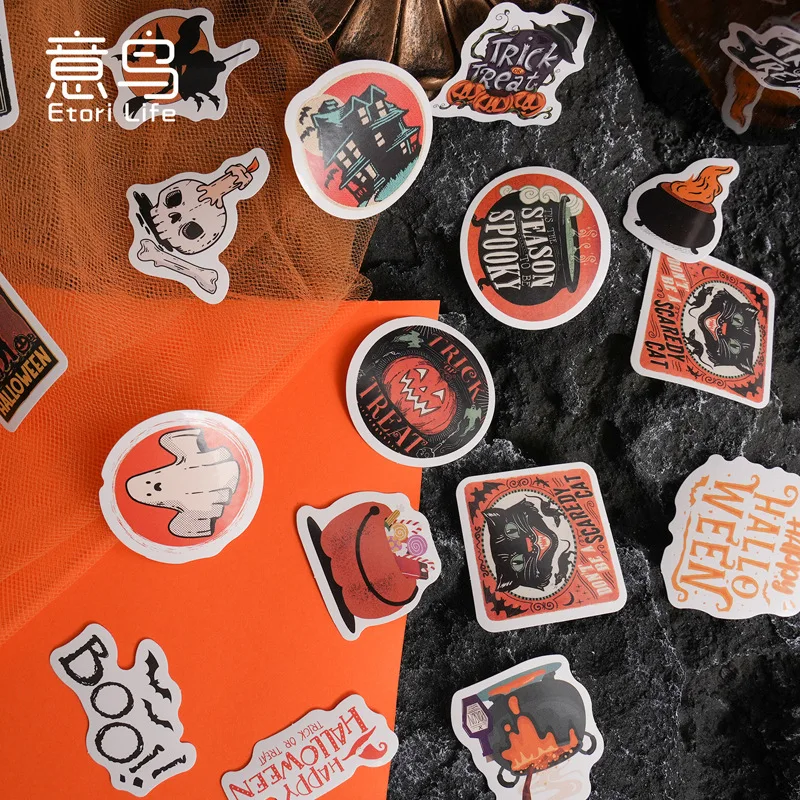 46pcs Etori Life Halloween Sticker Pack DIY Material Decorative Stationery Album Diary Cup Notebook Mobile Phone Toy Scrapbook