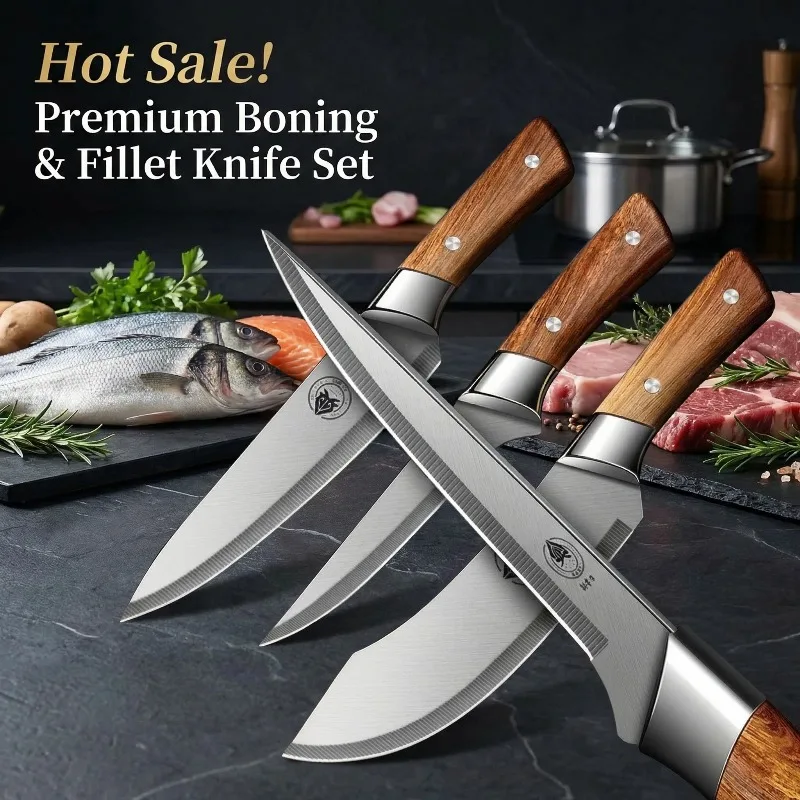Verbessertes professionelles Ausbein- und Metzgermesser-Set – Multifunktionales Fleisch- und Filetmesser aus Kohlenstoffstahl für den Einsatz in der Küche, beim Grillen und beim Picknick – Detail 1