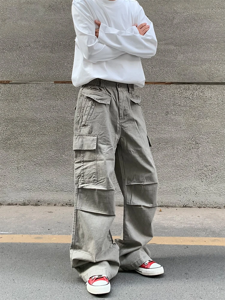 

HY7 винтажные рабочие брюки десантника в американском стиле ретро, мужские и женские свободные прямые широкие брюки, повседневные хлопковые джинсы