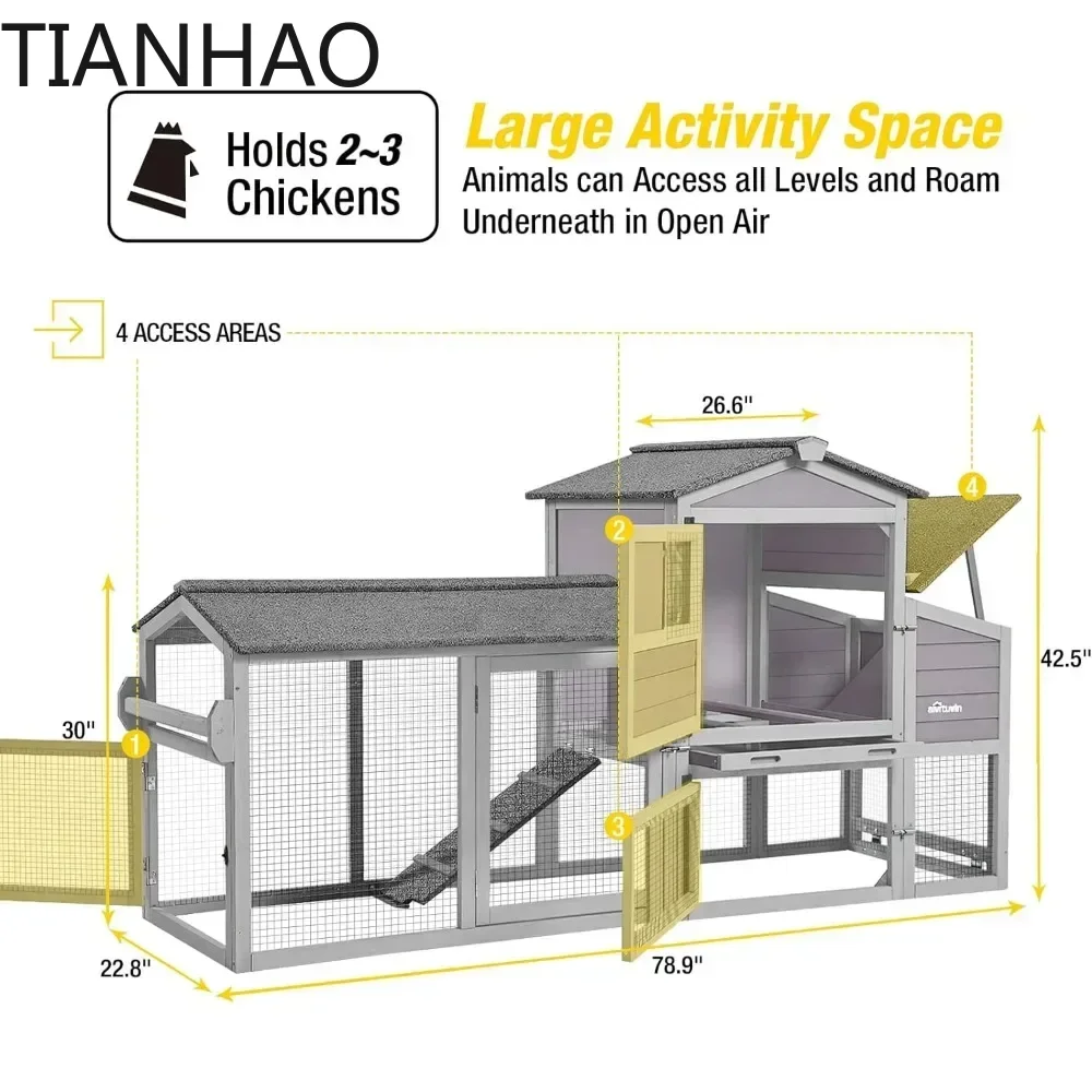 A 80in Chicken Coop Mobile Hen House Outdoor Wooden Poultry Cage With Wheels Nesting Box Run Farm Equipment Door Pet