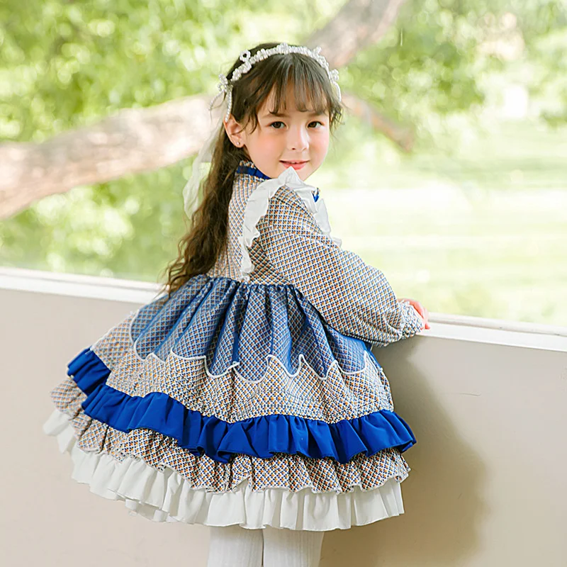 Lolita Rock der Kinder 2022 Herbst Neue Mädchen Lolita Langarm Floral Kleid Hohe Farbe