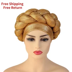 African Pattern Headwrap Hats for Women Pre-Tied Africain Designer Bonnets Turban Knot Aso Oke Africaine Turbante Auto Gele