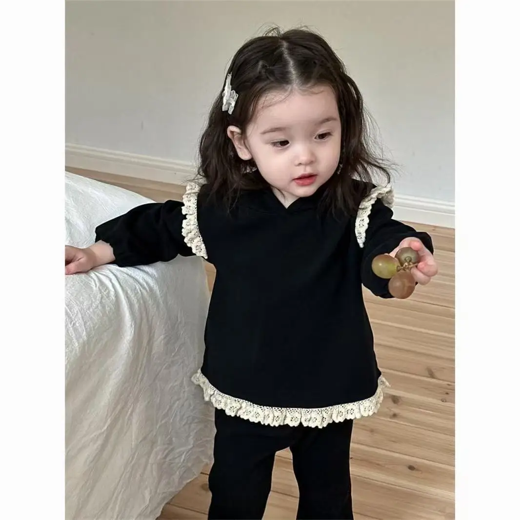 

Autumn New Baby Long Sleeve Clothes Set Infant Girls Lace Hooded Sweatshirt + Flared Pants 2pcs Suit Toddler Casual Outfits