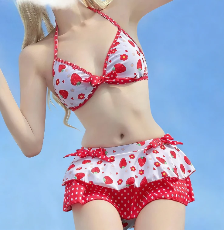 

Women Korean Fashion Slim Fit Bikini Set Halter Strap Print Two Piece Swimwear Summer Casual Beach Bathing Suit