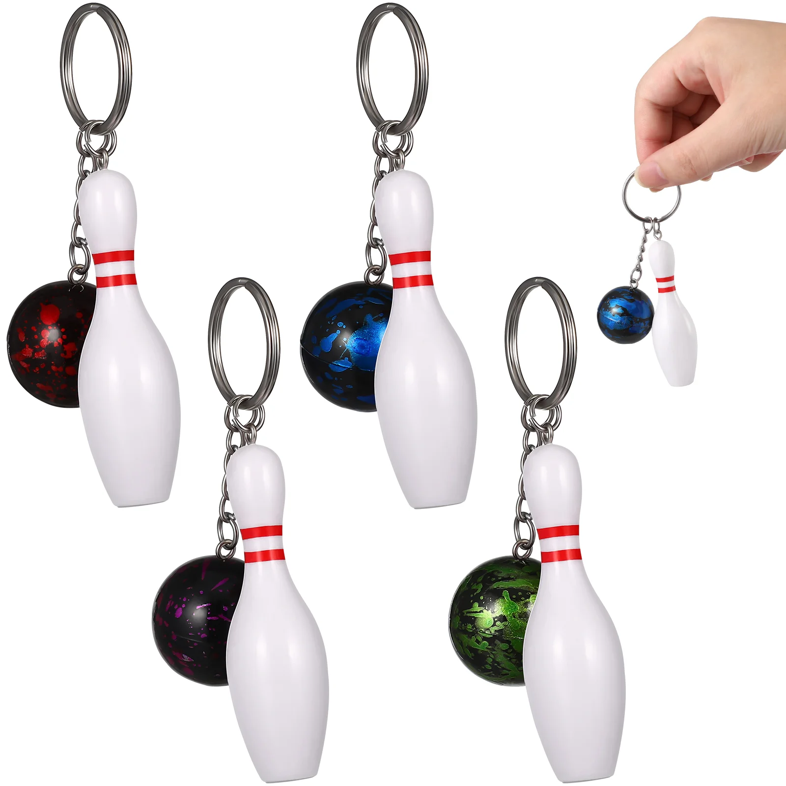 8 adet tekne anahtar yüzen anahtarlık Mini Bowling Pin parti iyilik özel anahtarlıklar tuşları için top ve çekicilik yüzükler tutucu araba fanı