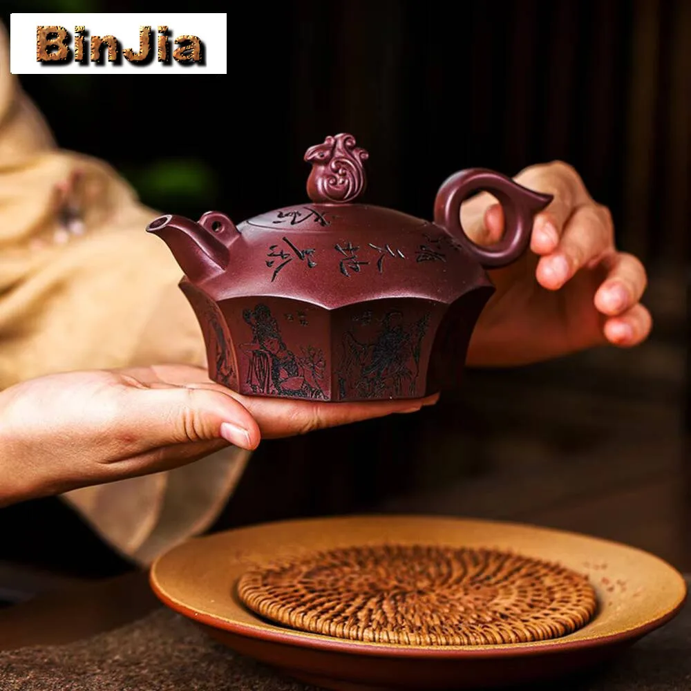 300 مللي رائعة ييشينغ الأرجواني وعاء الطين اليد منحوتة إبريق الشاي الطين صانع الشاي غلاية Zisha مجموعة المجموعة الصينية #2