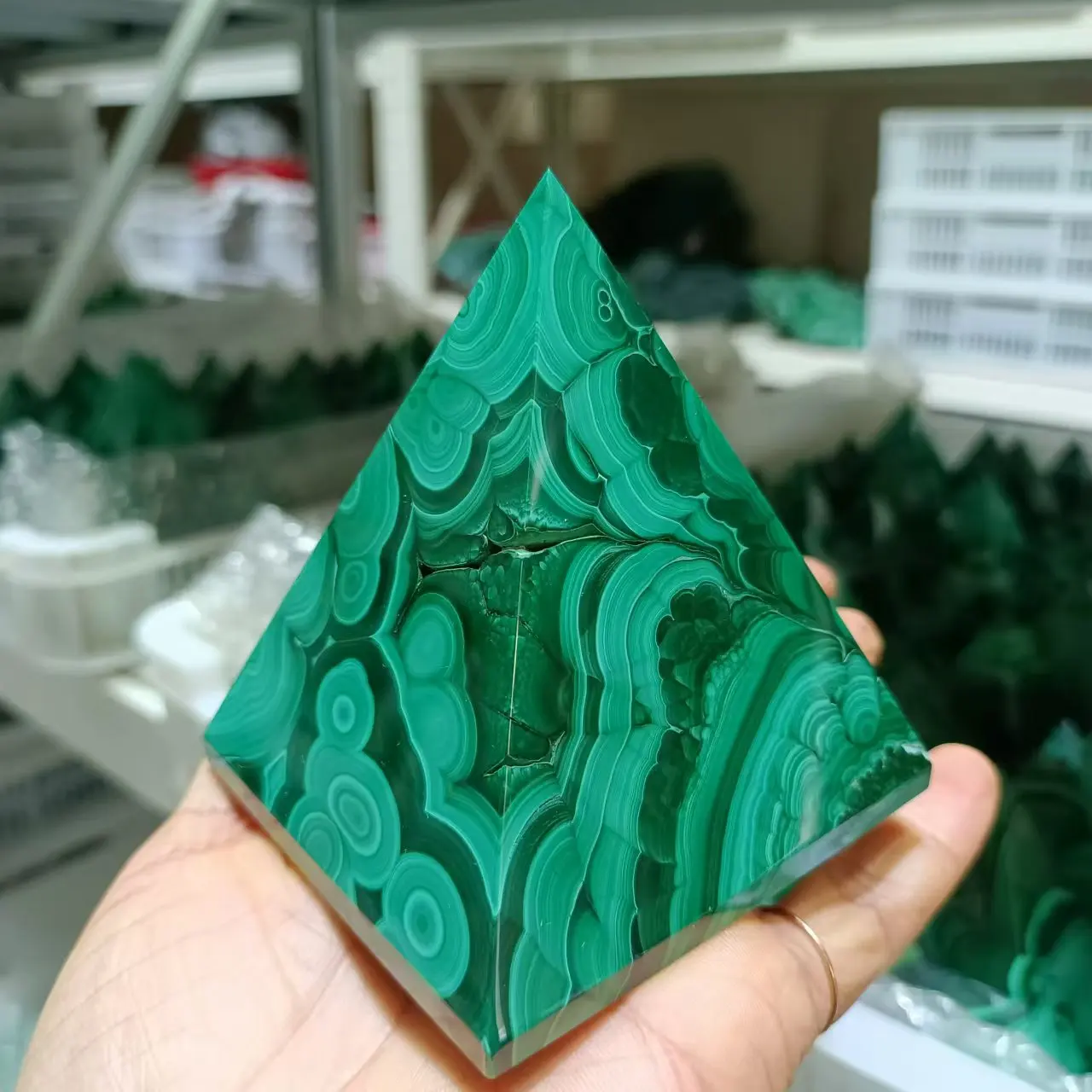 

Natural Malachite Pyramids,Crystal Energy Gems, Reiki Healing, Gifts, Decor, Meditation