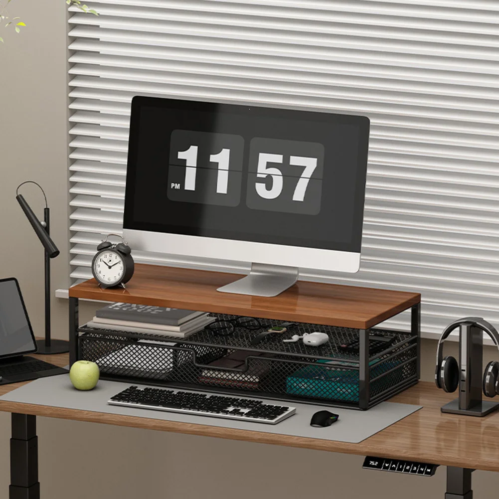 

2-уровневая подставка для монитора компьютера с выдвижным ящиком, офисный органайзер, настольный монитор, аксессуары для офисного стола для офисных принадлежностей