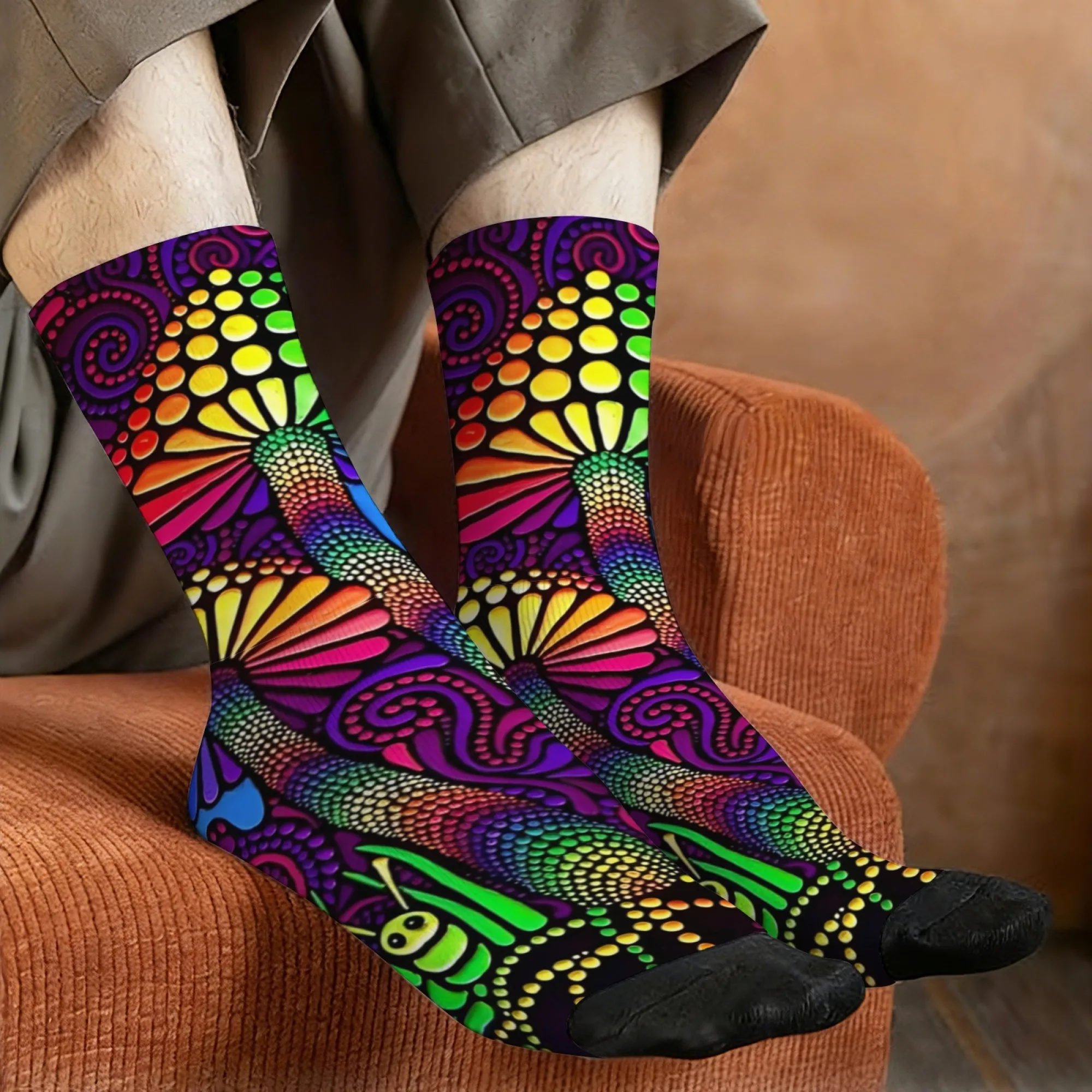 Novelty colorful mandala abstract plant print men's socks comfortable breathable non-slip socks, a great gift for crazy parties.